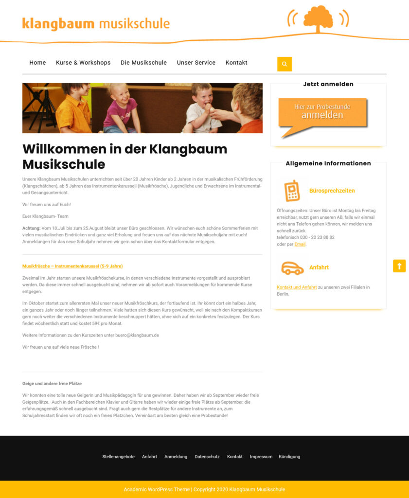 Referenz Wordpress-Firmenwebsite Klangbaum-de